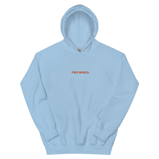 "Free World Co." Embroidered front, digital back hoodie